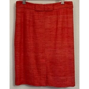 Trina Turk Womens 100% Silk Textured Pencil Skirt Coral Red Size 10 Bow Detail